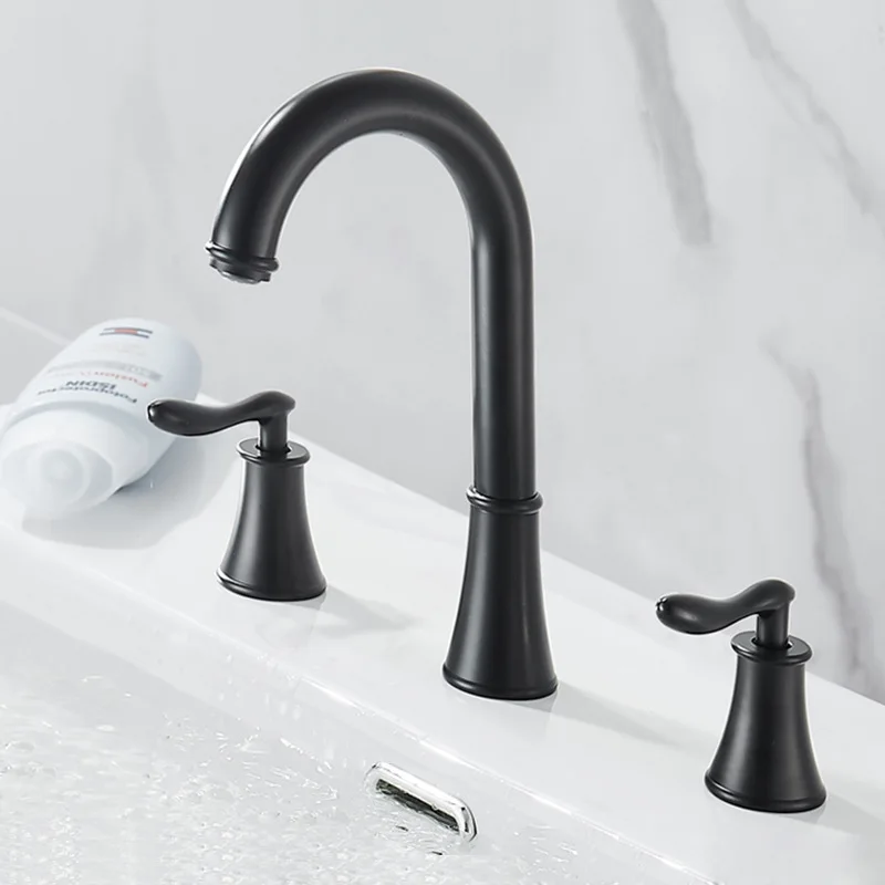 Three-hole basin faucet, split-type double-handle cold and hot bathroom cabinet, bathroom, European washbasin faucet