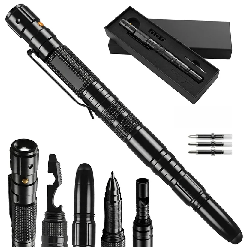 

Portable Aluminum Alloy Tactical Pen Flashlight Screwdriver Bottle Opener EDC Tool Car Outdoor Survival Self Defense Rescue Gift