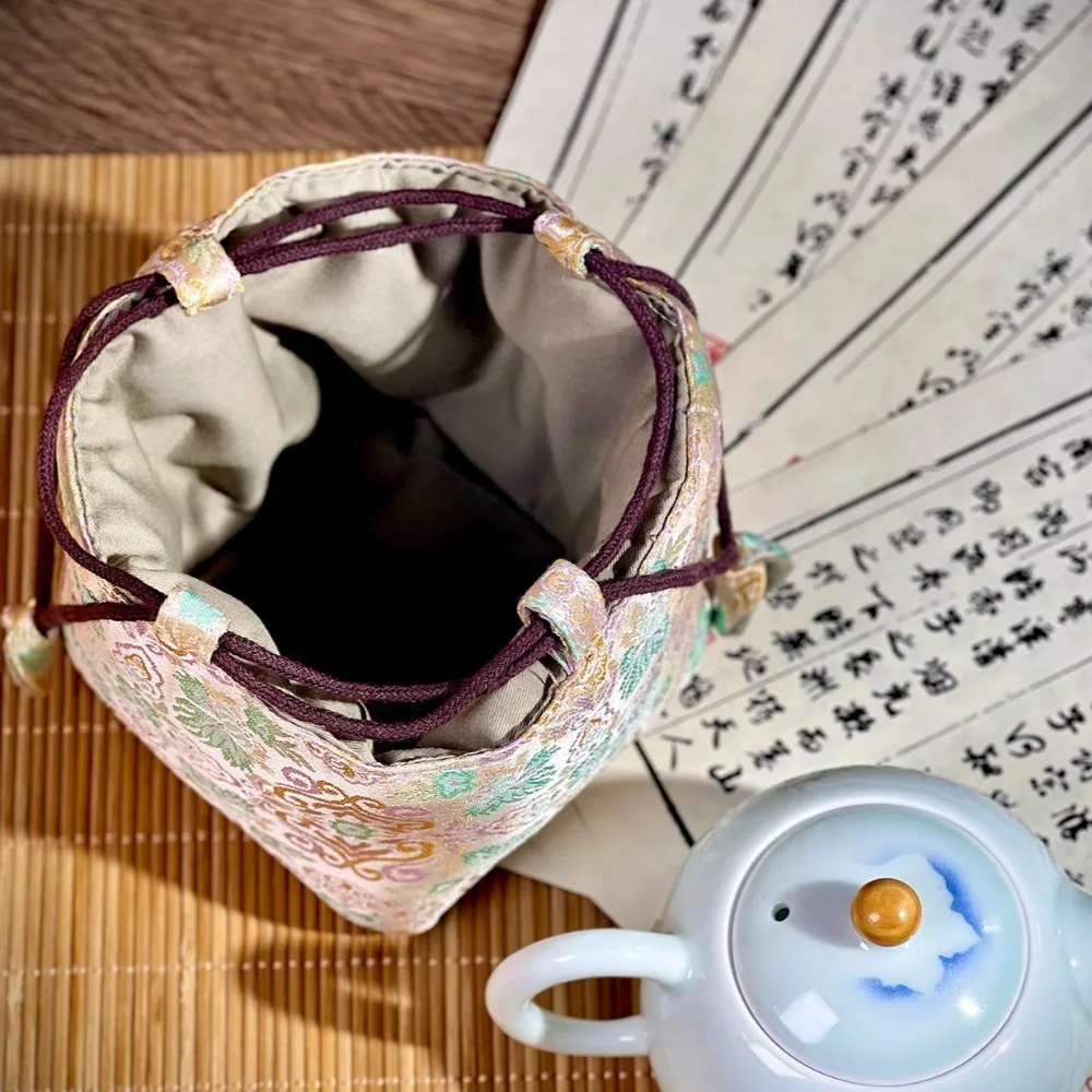 Chinese Style Tea Set Organizer Bag Tea Ceremony Accessories Breakage-proof Teacup Drawstring Cloth Pouch Multifunctional