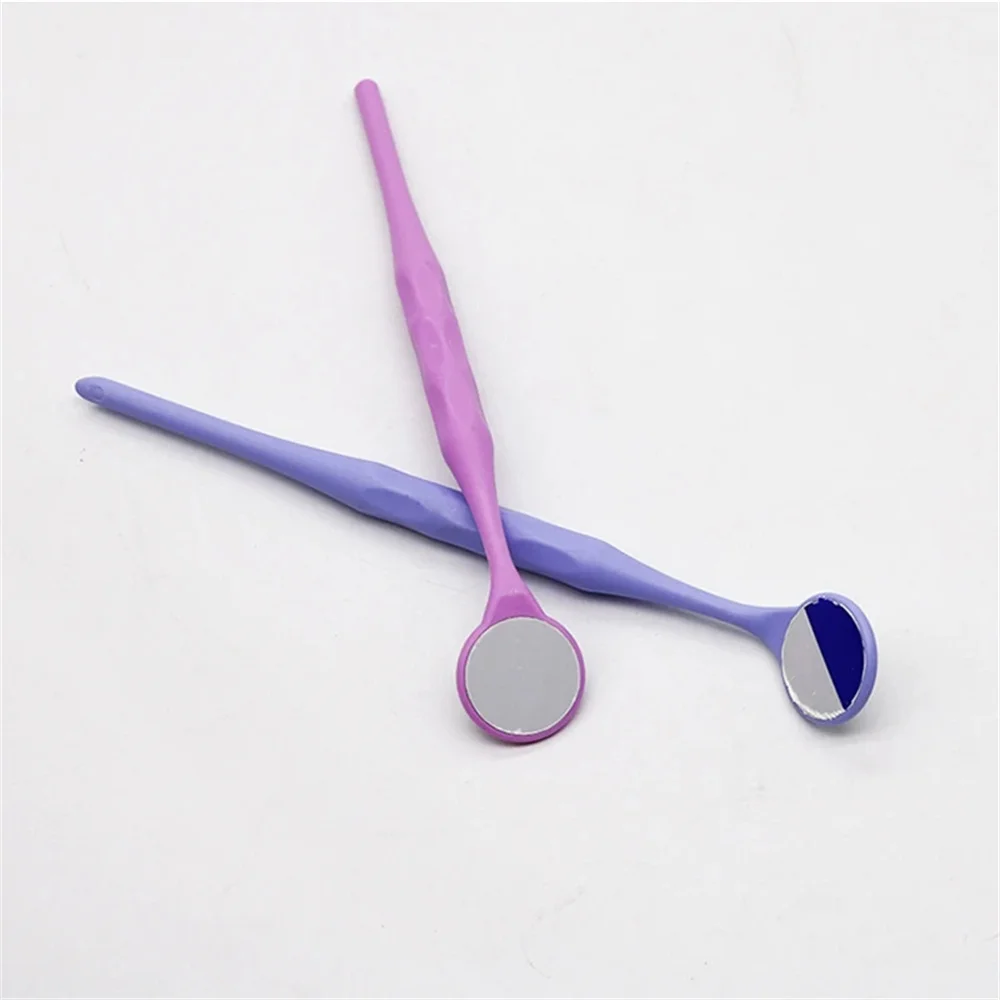 10pcs/Box Dental Double Sided Mouth Mirrors With Handle Random Colors Autoclavable Surface Exam Reflectors Oral Tooth Whitening