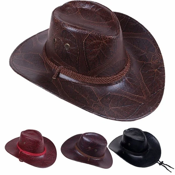 Sombrero De vaquero occidental para exteriores, visera ancha De Cuero, Unisex, Cosplay