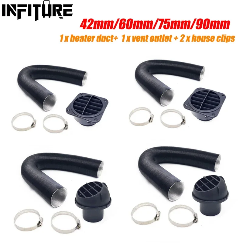 42mm/60mm/75mm/90mm Diesel Heater Duct Hose Pipe Warm Air Outlet Vent + Hose Clips For Webasto Diesel Parking Heater Car Parts