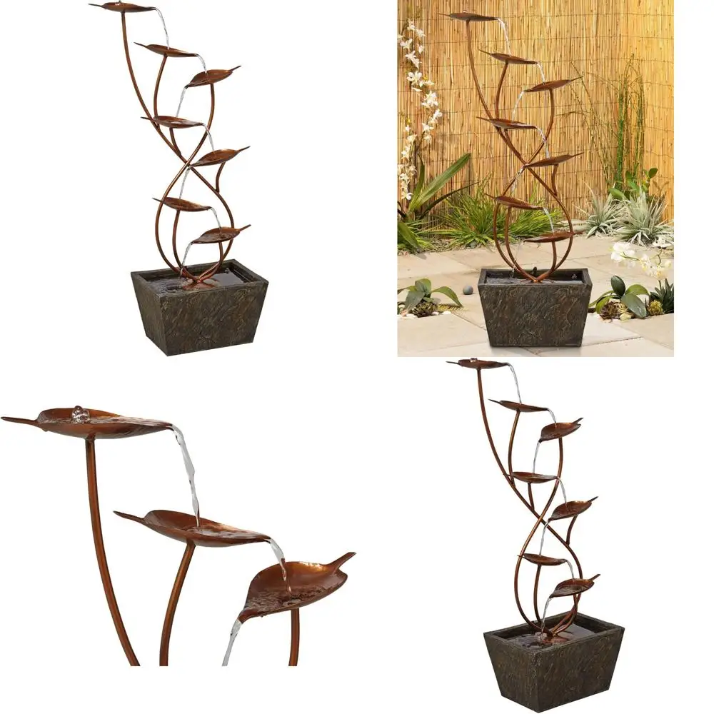 

Большой современный напольный фонтан из медной смолы для использования в помещении и на открытом воздухе с многоуровневым каскадным водопадом и дизайном изогнутых листьев