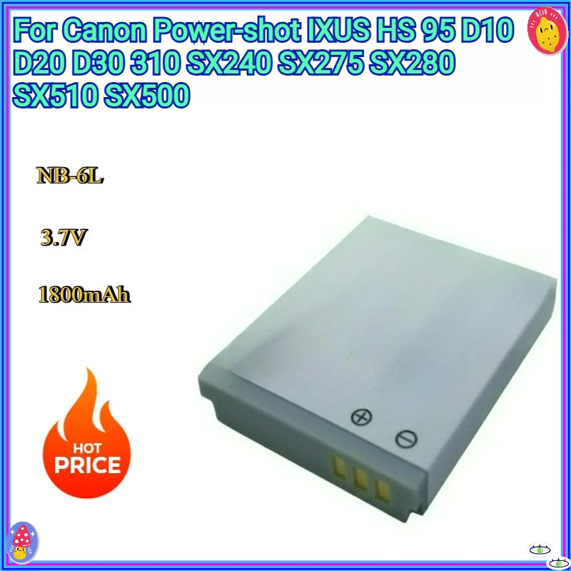 

New NB-6L Replacement Battery 1600mAh for Canon Power-shot IXUS HS 95 D10 D20 D30 310 SX240 SX275 SX280 SX510 SX500 Li-Polymer