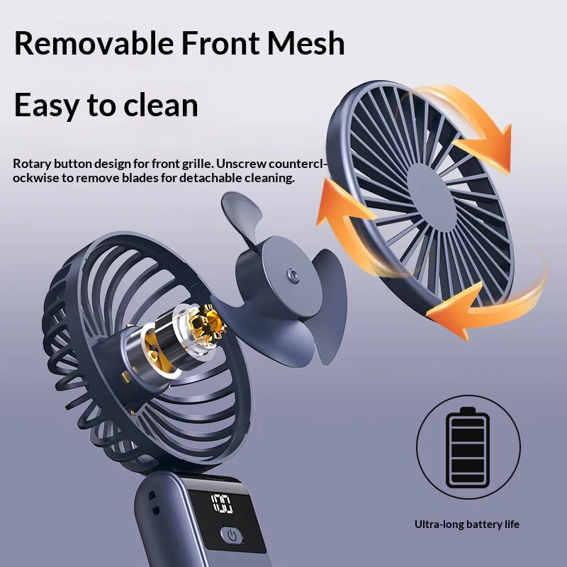 

Складной вентилятор для шеи 5-в-1 с LED-дисплеем, креплением-клипсой, ручным и настольным использованием, перезаряжаемый через Type-C, 1200 мАч, 5 скоростей