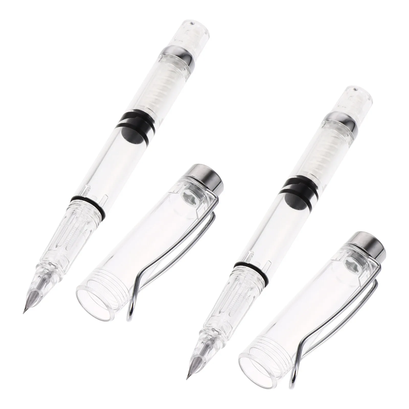 

2Pcs Ink Absorber Transparent Fountain Pens Resin Metal Smooth Writing Calligraphy Practice School Student Stationery Pens