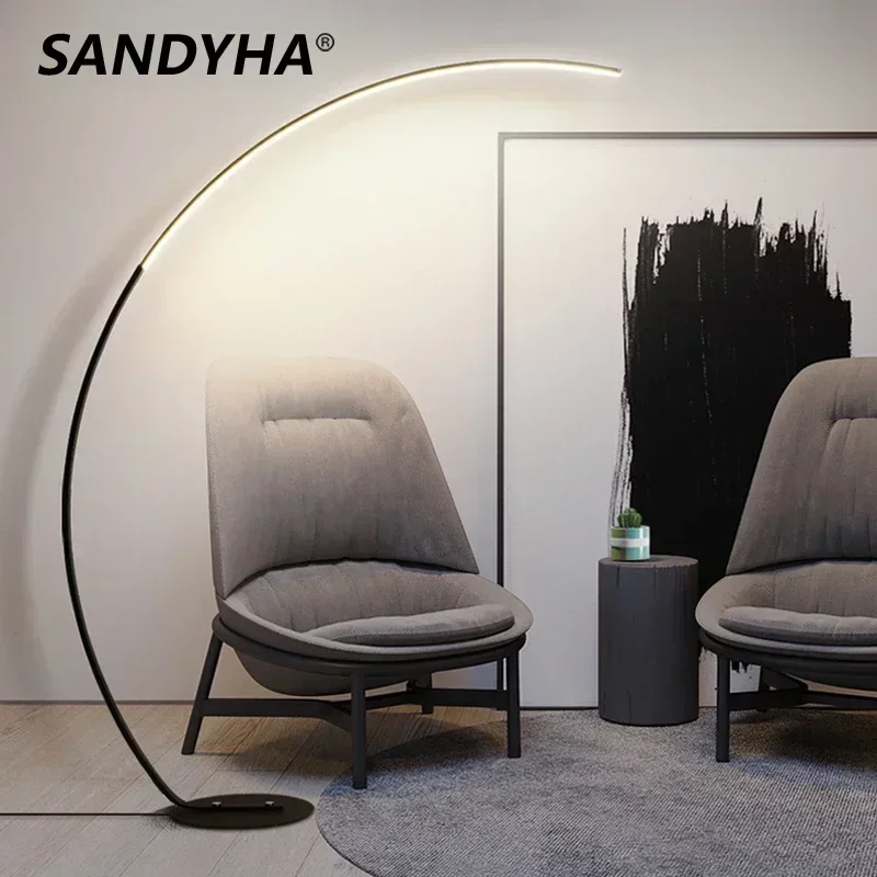 SANDYHA Modern LED Floor Lamp Half Moon Arc Design for Living Room Bedroom Bedside Table Lighting Home Decor Light Fixture