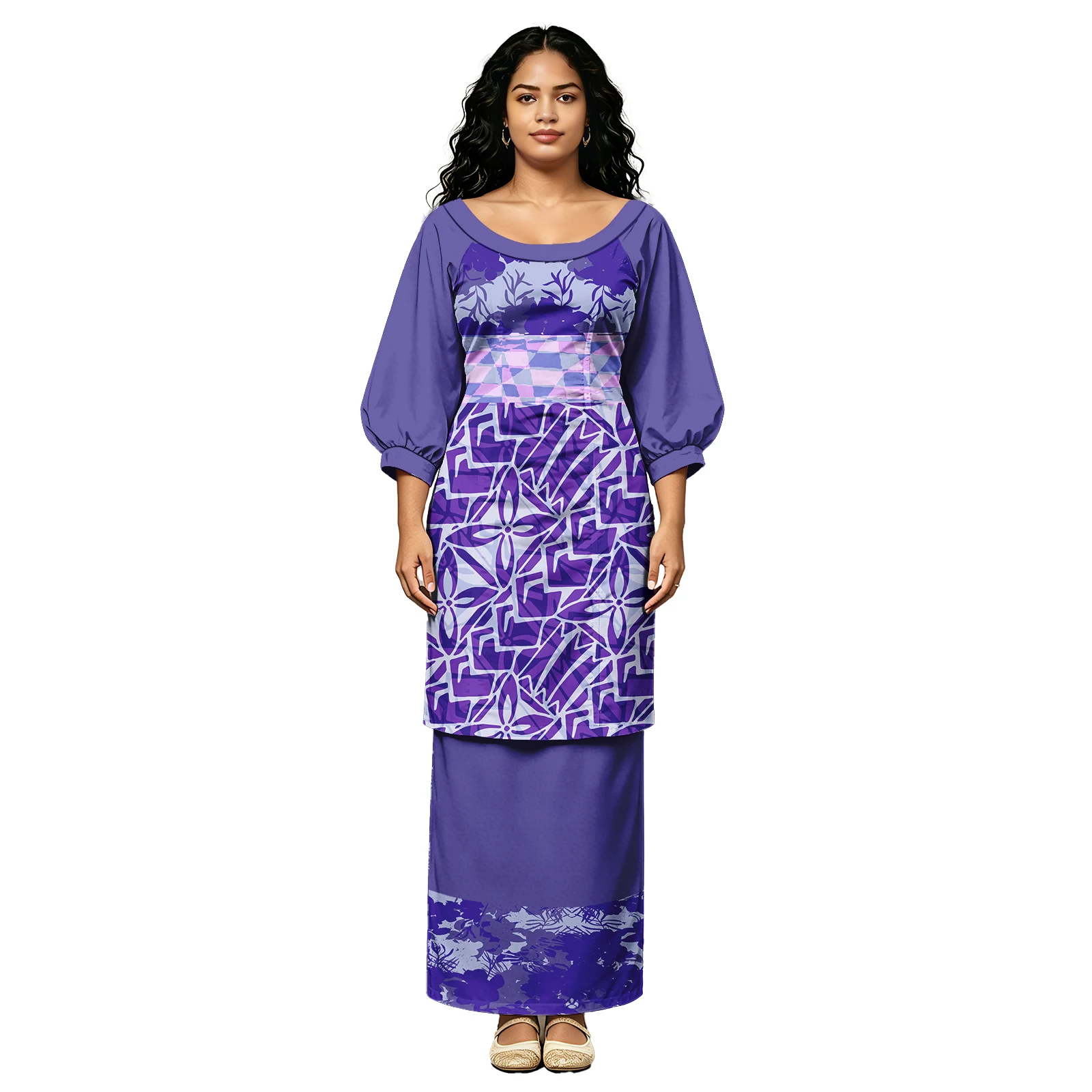 2026 New Arrivals Puletasi Polynesian Island Dress Ladies Hawaii Tribal Design Floral Print Women Elegant Formal Samoan Puletasi