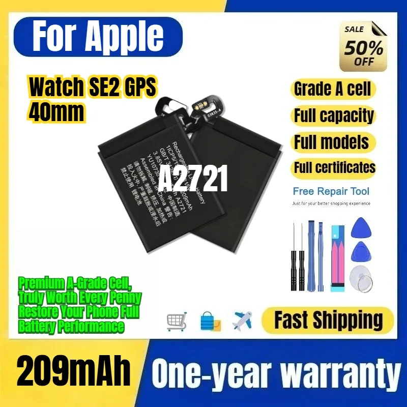 A2721 for Apple Watch SE2 GPS 40mm Watch Battery 0 Cycle High Quality High Capacity Replacement Bateria Grade A Cell with Tools