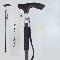 Telescopic Folding Crutch  Solid Wood Handle Portable Disabled Walking Stick for Elderly Nonslip Cane Walker Mobility Support