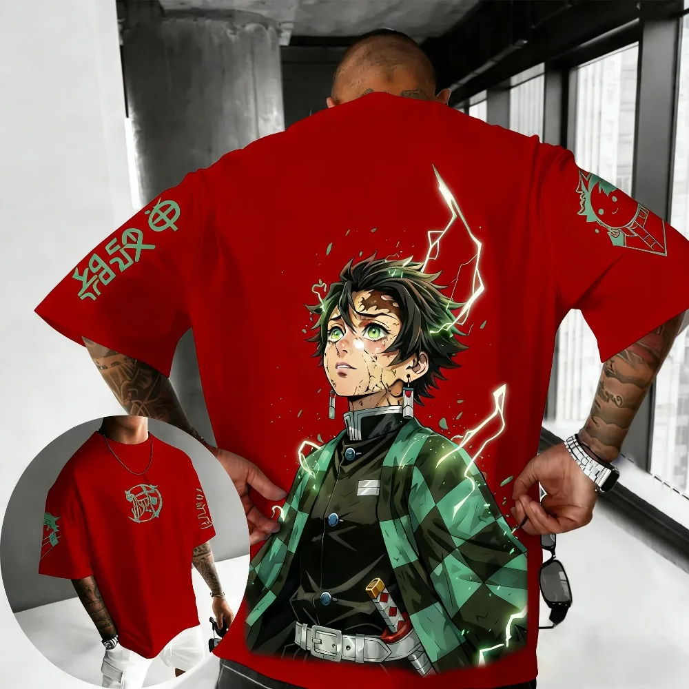 

Plus Size Summer Demon Slayer Anime Printed Men and Women T-shirt Casual Parent Child Top Fashion Cotton Street Y2K Harajuku