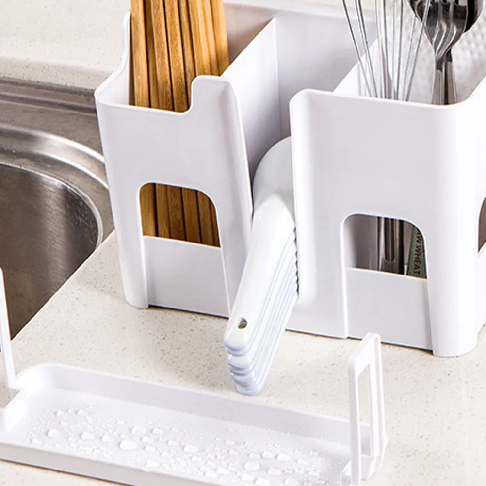 Wall Hanging Chopstick Utensil Drying Rack Holder 3 Section Organizer for Spoons Forks Knives Cooking Tools Drainer with Drain