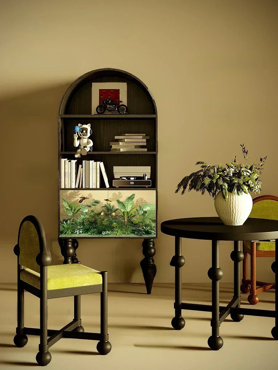 رف كتب من الخشب الصلب للغابات المطيرة الاستوائية على الطراز الفرنسي، وغرفة معيشة منزلية على الحائط #2