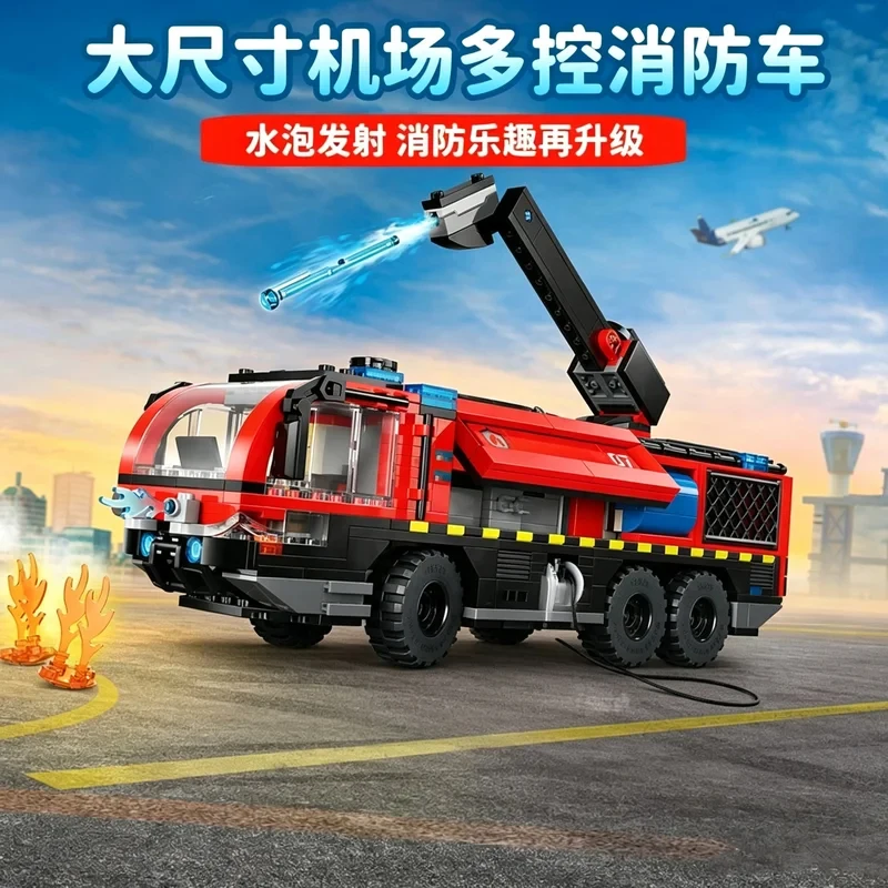 互換性のある-moc-ブリックセット-シティシリーズ-ビルディングブロック-60499-空港消防車-消防士車のおもちゃ-組み立てギフト