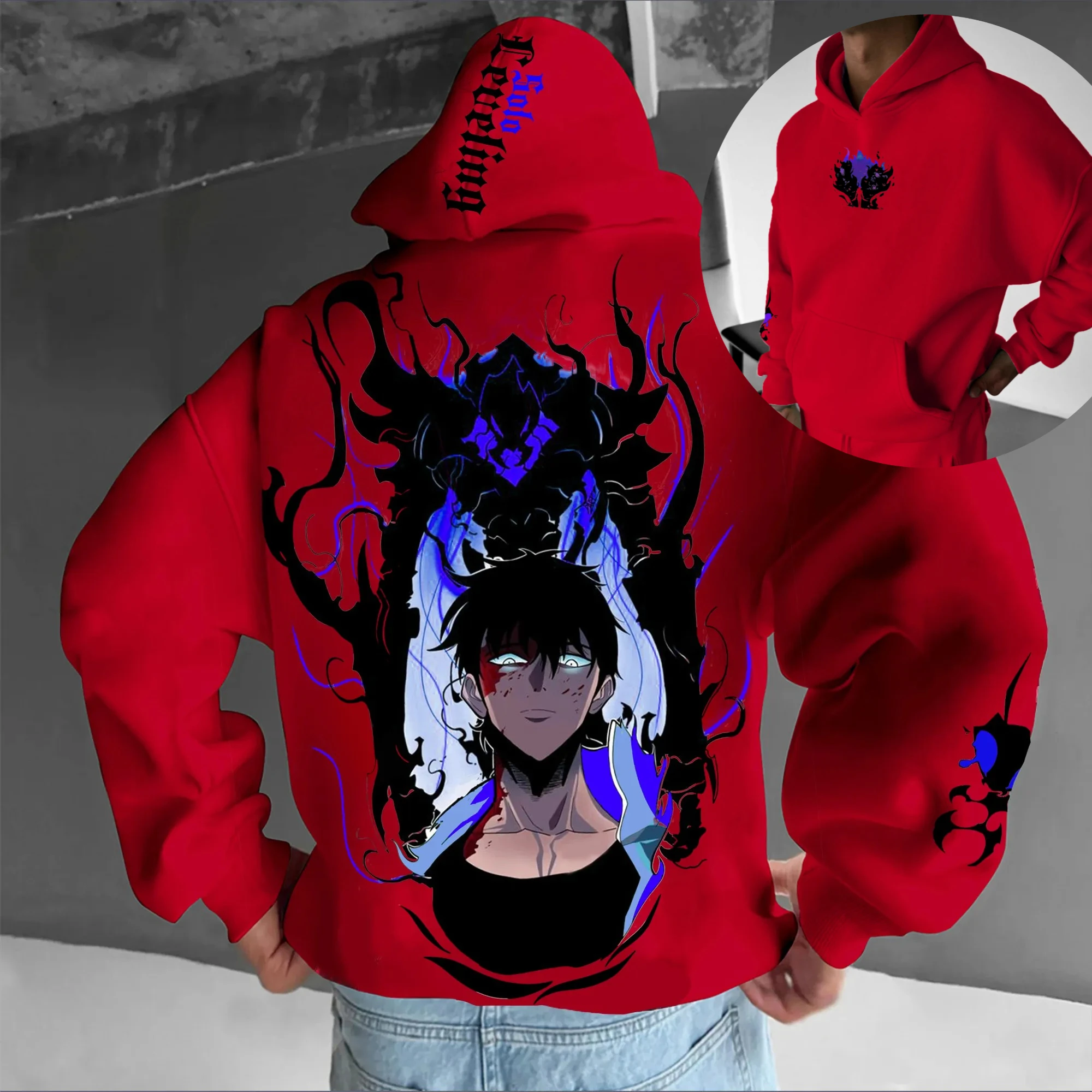 

Solo Leveling Одежда для родителей и детей Осенне-зимняя японская толстовка с капюшоном Hotblooded Animation Classic Character для мужчин и женщин