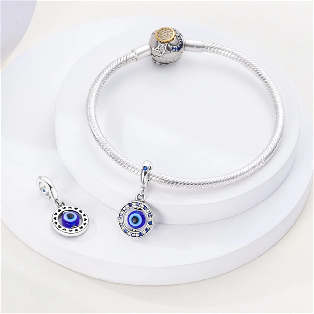 925 Sterling Silver Evil Eye & Mystic Charms Blue Hamsa Planet Octopus Compass Beads Fit Original Bracelet Wish Jewelry Gifts