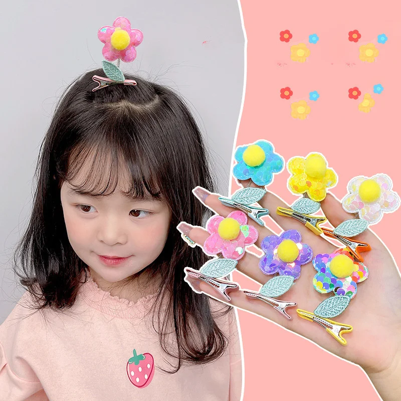 4Pcs/Lot Children Hair Clip Sequin Moving Headdress 3D Flower Hairpin Cute Spring Head Barrettes Girls Hair Accessories Headwear