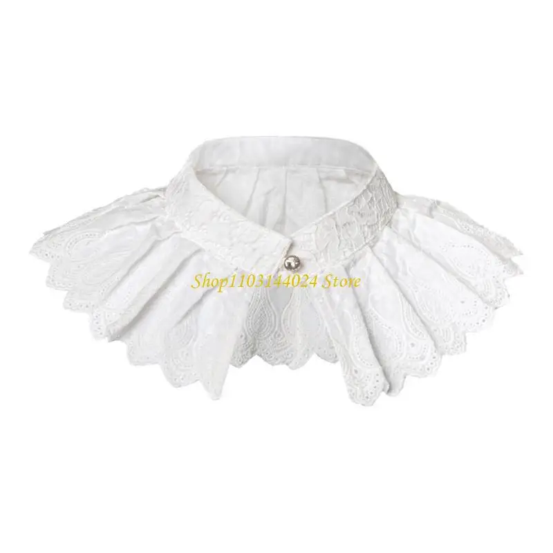 N5KE ลูกไม้ Ruffled Faux COLLAR ที่ถอดออกได้ Ruff COLLAR เครื่องแต่งกาย Props สำหรับธีมกิจกรรม