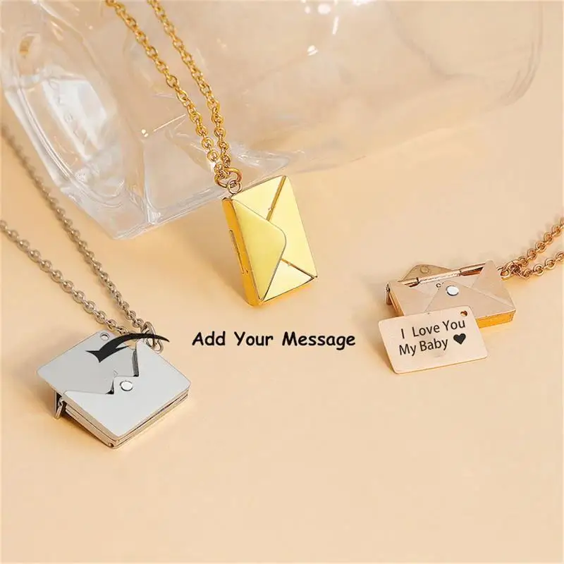 

Personalized Custom 3D Envelope Locket Necklace with Engraving Hidden Love letter Secret Message Pendant Necklace Gift Jewelry