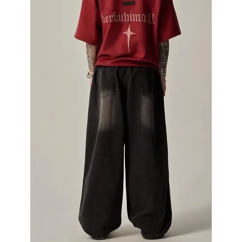High Street Retro Washed Old Plus Size Wide-leg Jeans Harajuku Streetwear Loose Straight Casual Trend Long Pants Men's Clothing