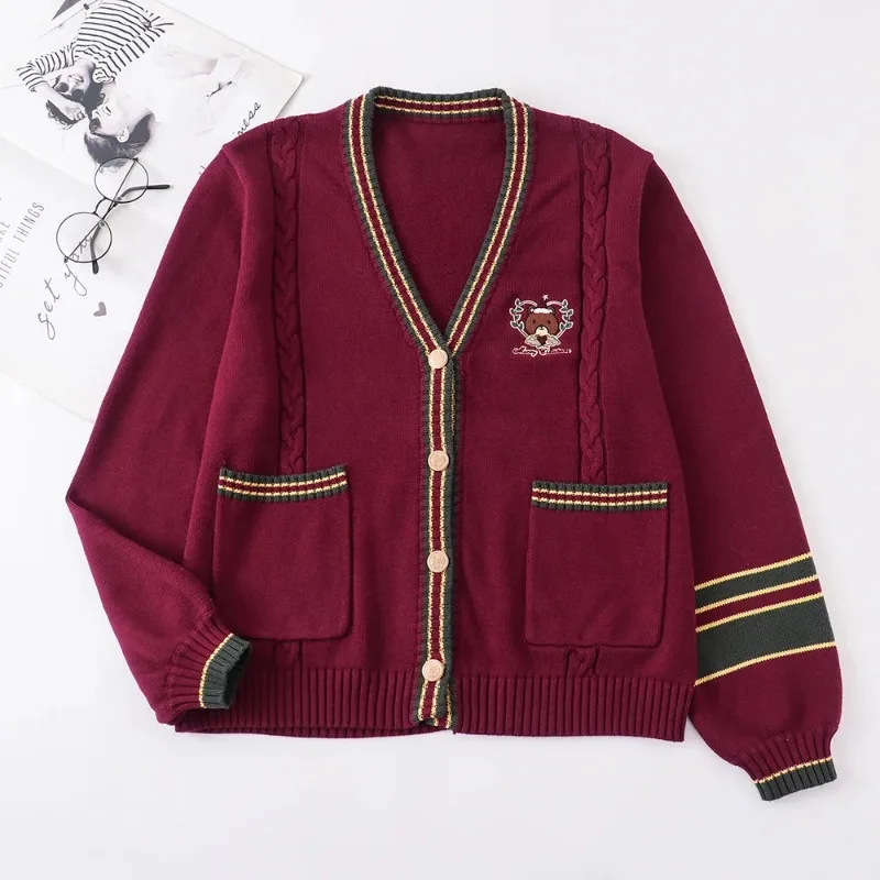 Christmas Bear School Uniform Knit Sweater Embroidery Jk Japanese Style Sailor Suit Plaid Pleated Skirt Anime COS Costume Women