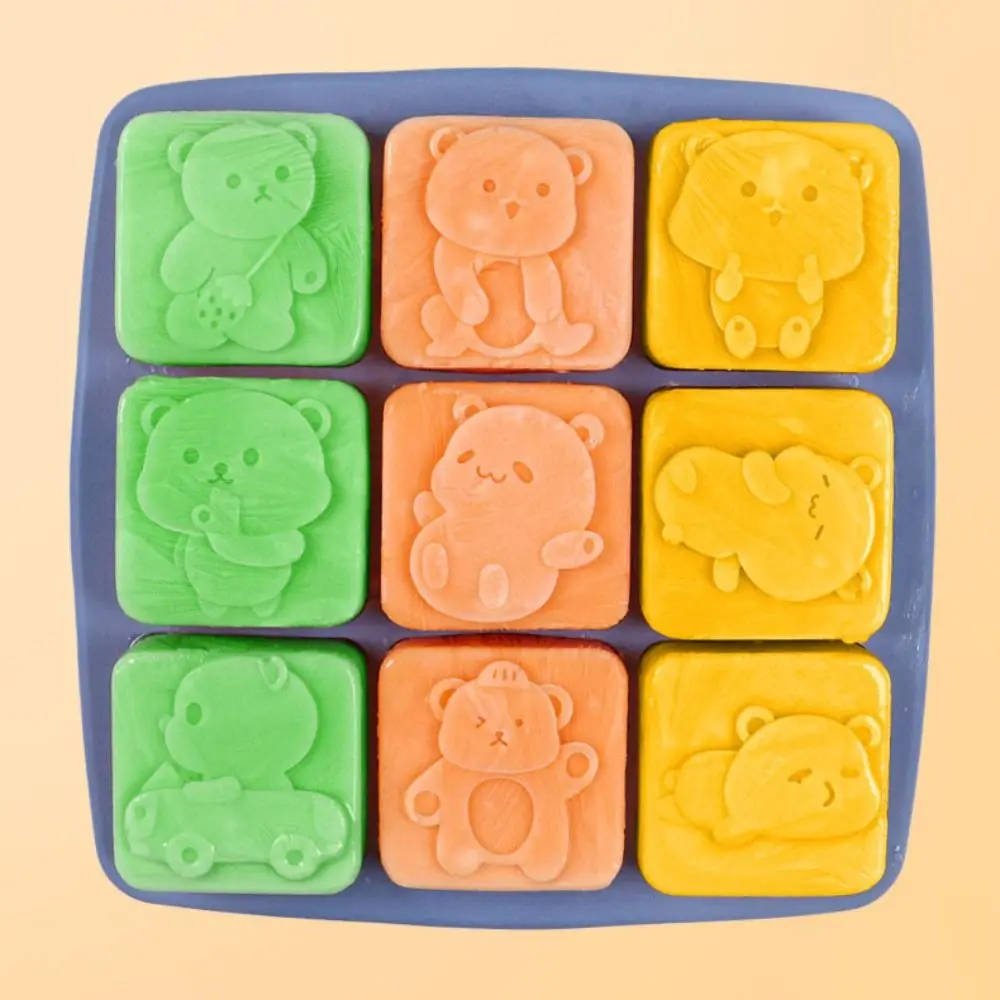 Silicone Bear Pattern Ice Cube Mold Square 9 Cavities Food Supplement Mold with Lid High Temperature Resistant Rice Cake Molds