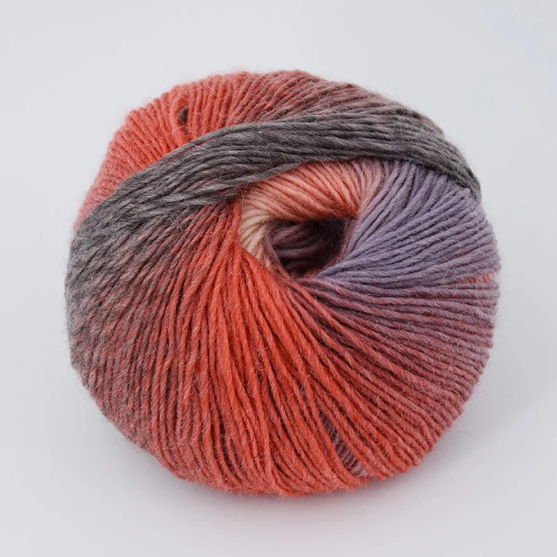 50g/Ball Worsted Section-dyeing Rainbow Yarn 100% Wool Yarn for Hand Knitting Crochet Gradual Change Color Thread JU002