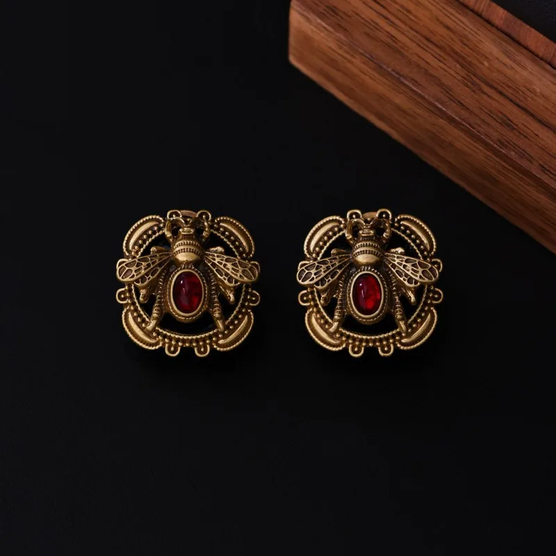 Neue 3D-Bienen-Ohrhänger im chinesischen Stil, Vintage-Schmuck mit schweren, simulierten Edelsteinen und Kristall-Strass-Einlagen, Damenmode-Schmuck
