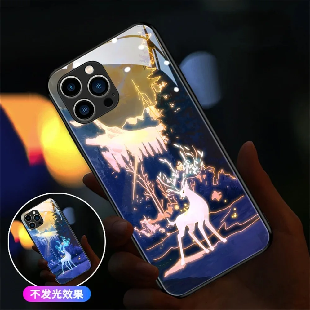 Butterfly Moon Sea Voice Sensing LED Light Up Glowing Luminous Phone Case For iPhone 15 14 13 12 11 Pro Max X XR XS SE2020 6 7 8