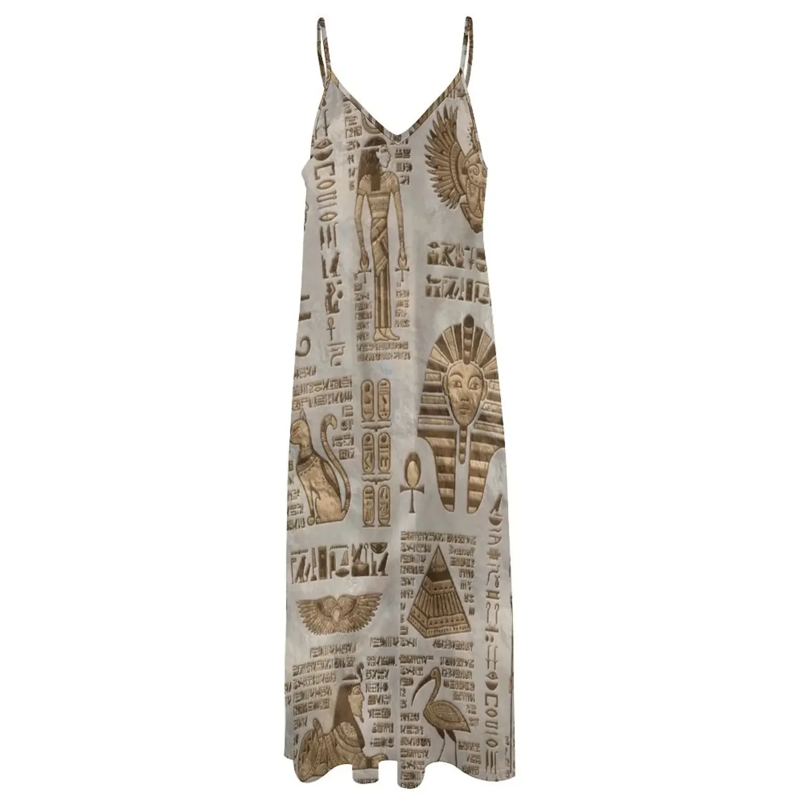 Hiéroglyphes éma ens et divinités-Robe en fibre d'or vintage pour femmes, combinaison d'été pour femmes, robes d'été