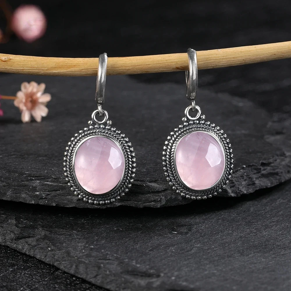 Exquisite Elegant Oval Natural Kyanite Silver Plated Earring for Women Gems Jewelry Party Engagement Gift Hoop Earrings