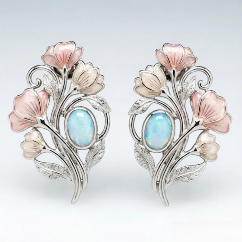 Opal Earrings Dangle - Vintage Luxury Drip Oil Floral Synthetic