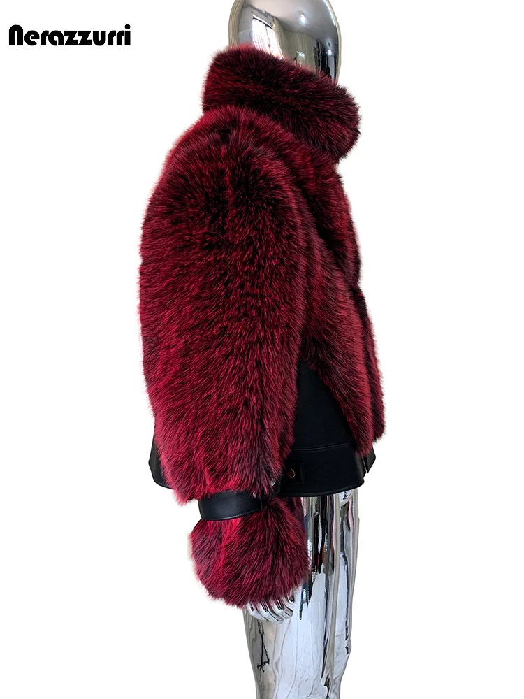 Lautaro Winter Thick Warm Patchwork Faux Fur Coat Men Stand Collar Long Sleeve Zip Up Fluffy Jacket Luxury Designer Emo Clothes