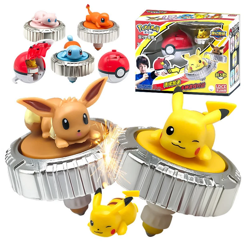 Original Pokémon Pikachu Spinning Top Cartoon Anime Figure MEW Pull Line Spinning Battle Game Spinning Top Children\'s Toy Gifts