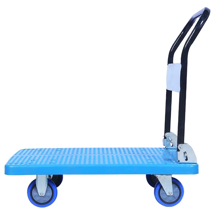 Customized heavy duty folding four wheel plastic platform hand truck trolley for warehouse