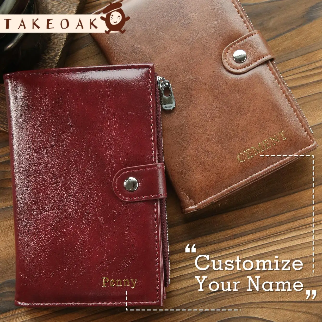 

Personalized Debossed Name RFID Passport Wallet, Premium Vintage Oil-Wax Leather Travel Document Organizer with Zipper Pocket