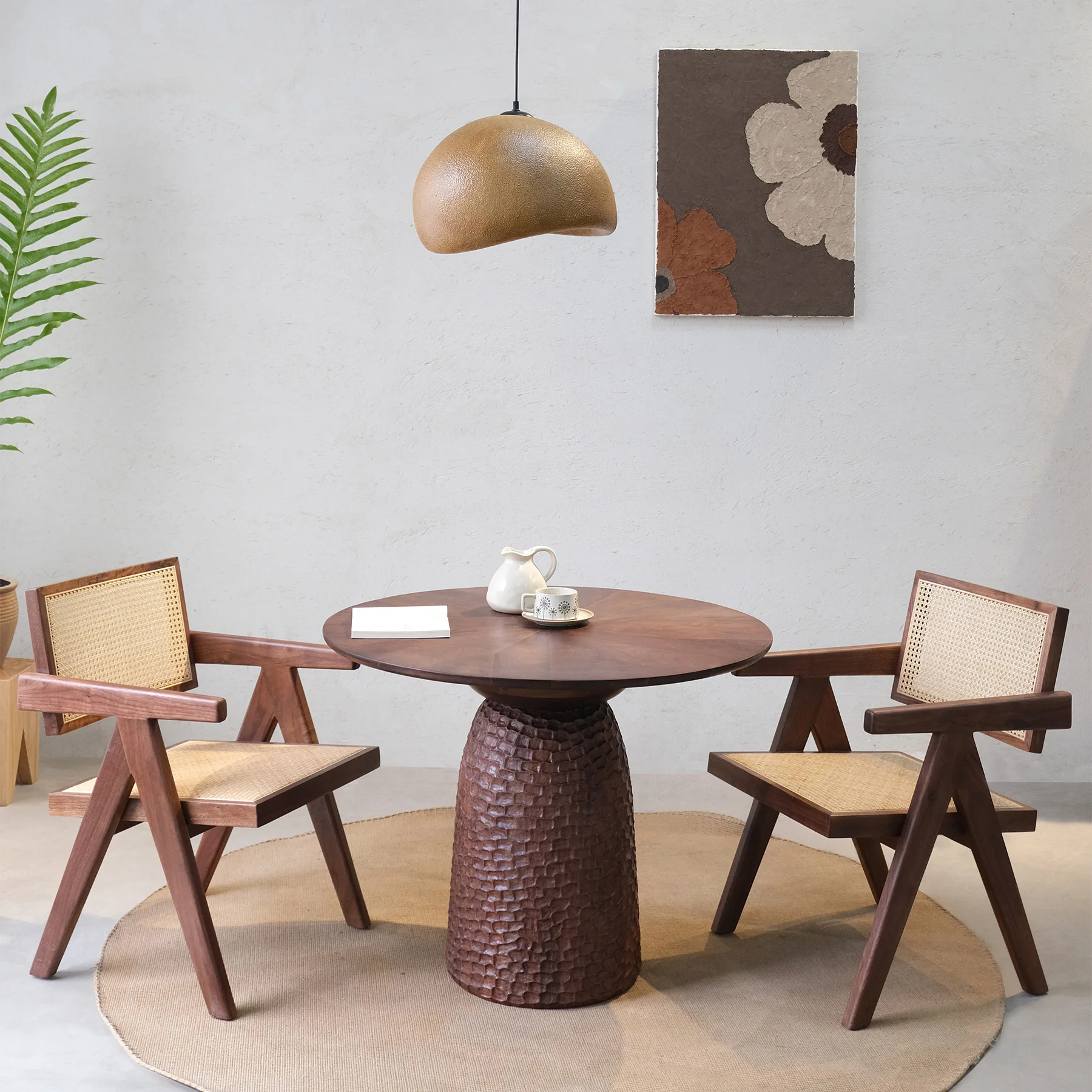 Medieval style, black walnut solid wood round table, reception log small apartment household round dining table