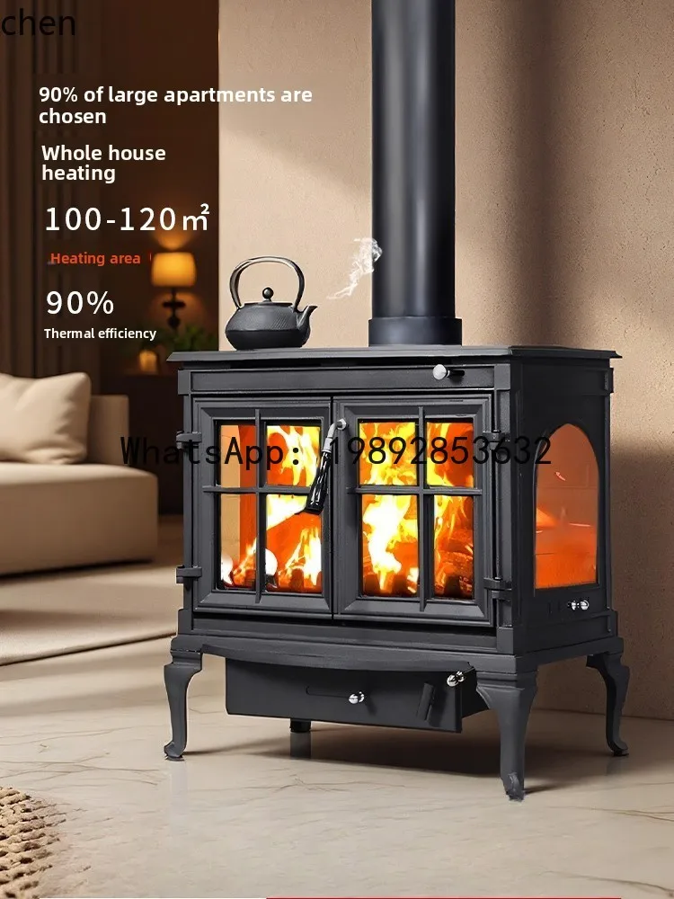 AA  Vintage Fireplace Cast Iron Heating Stove Home Villa Heater Fireplace