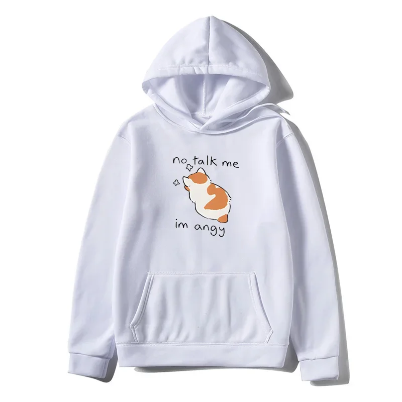 2024 No Talk Me Cute Angry Cat Print Women Hoody Hip Hop Soft Sweatshirt Casual Fleece Sweatshirt Oversize Fleece Women Hoodie