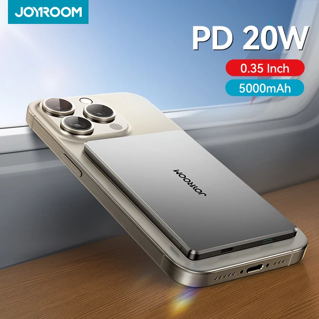 JOYROOM 5000mAh 20W Power Bank Ultracienki magnetyczny bezprzewodowy powerbank z szybkim ładowaniem Przenośny z kablem USB-C do Magsafe