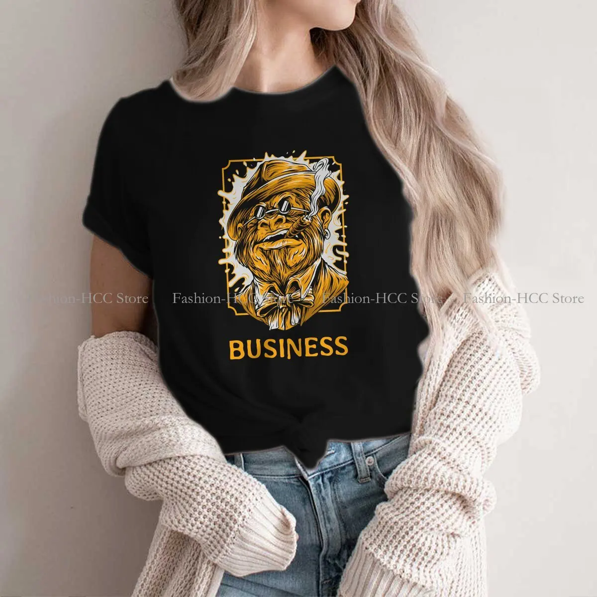 Old Smoking Fashion Polyester TShirts Monkey Business Women Harajuku Streetwear T Shirt Round Neck