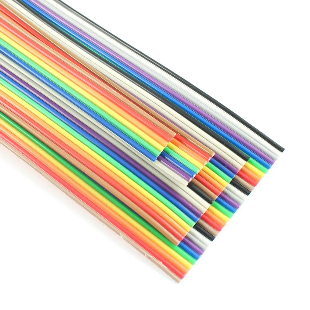 1Meter 1.27mm Pitch 6/8/10/12/14/16/18/20/26/30/34/40 Pin Rainbow Flat Ribbon Cable DuPont Wire 28AWG For 2.54mm IDC Connector