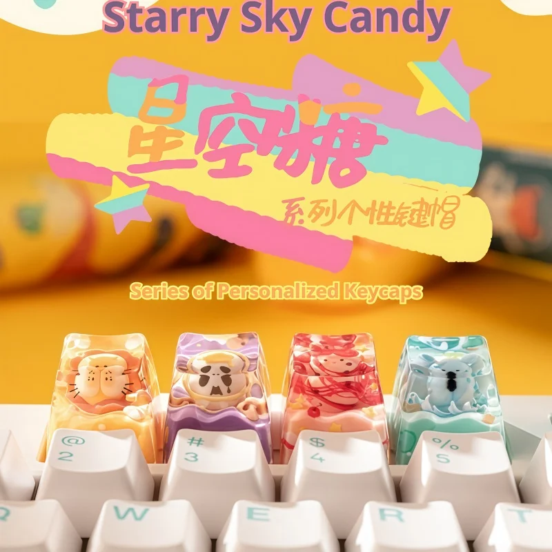 

KEYMOJI Starry Sky Candy Theme Keycap Cartoon Cute 3D Printing Resin Material Personalized Keycap Cross Axis Hole Creative DIY
