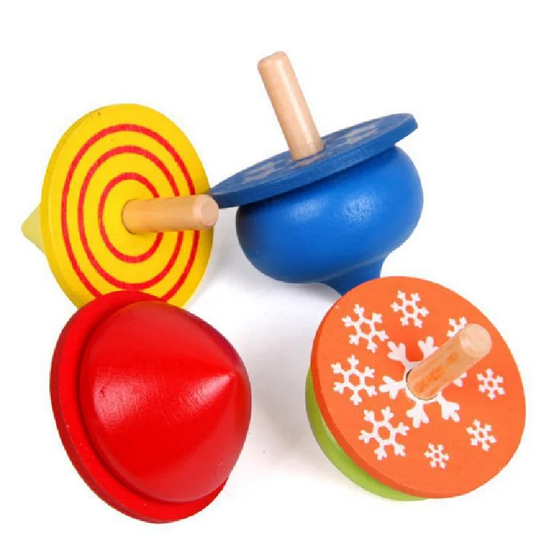 4Pcs Spinning Tops Random Color Wooden Toy Funny Gyro Colorful Toy trottola Tippe Toy for Children