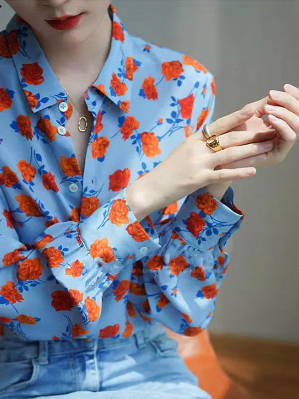 

Outlet Long Sve Bubble Sve irt Women Vintage Loose Casual Chiffon irt Button ket Collar Regular Length Pure...