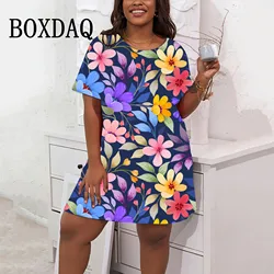 Fashion 3D Floral Print Dresses For Women Vintage Summer Big Sizes Short Sleeve Dress Casual O-Neck Loose Plus Size Clothing 9XL