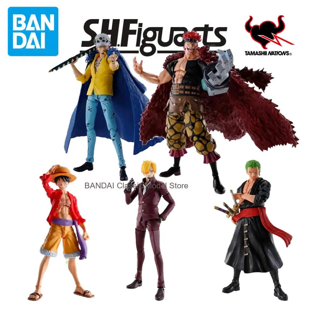 

В наличии Оригинальные фигурки BANDAI SHFiguarts One Piece: Ророноа Зоро, Санджи, Трафальгар Лоу, Эустас Кид, Монки Д. Луффи — аниме-модели, игрушки