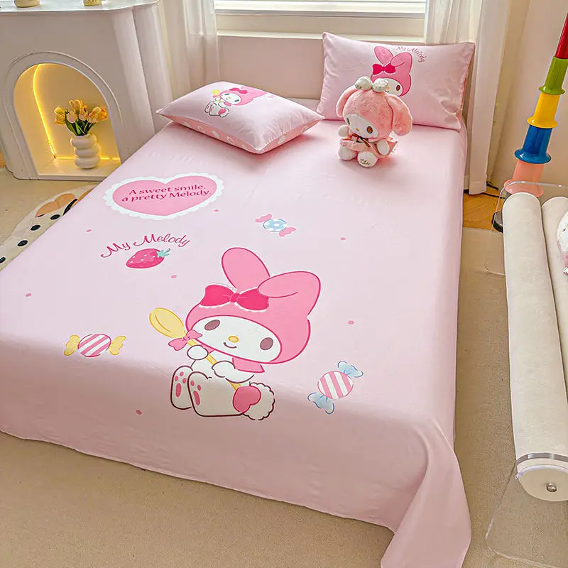 

Sanrio My Melody Kuromi Anime Kawaii Cotton Dormitory Bed Sheet Cute Cartoon Ins Cinnamoroll Bed Decoration Gifts for Kids