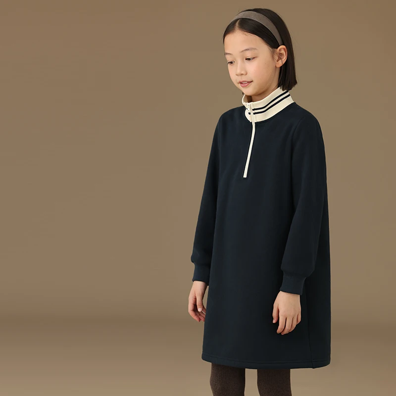 Female Child Clothes Fashion Girls Dresses Birthday Navy Bluey 2024 Winter New American Casual Style Stand-up Collar Velvet