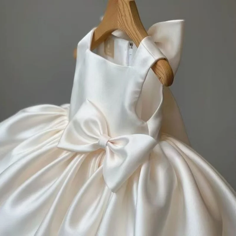 

Big Bow Baby Girls Party Dress Toddler 1st Birthday Baptism Princess Kids Dresses for Girl White Wedding Prom Dress